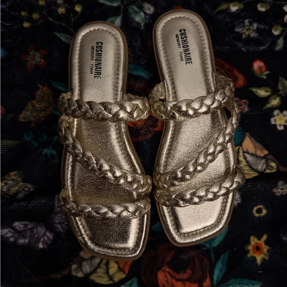 Women's Cushionaire Memory Foam Gold Braided Sandals